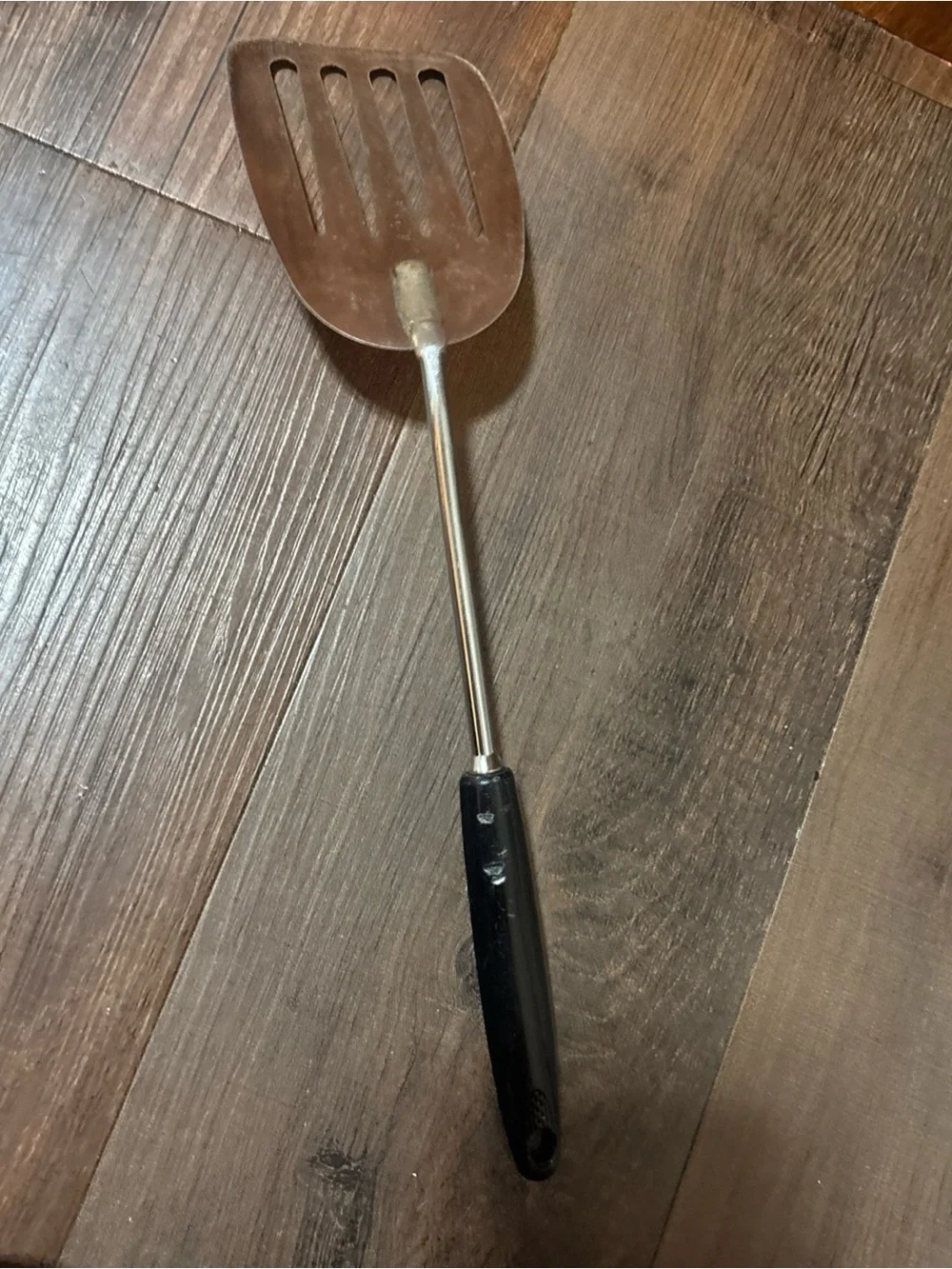 Vtg Ecko Stainless Steel Slotted Spatula with Black Handle